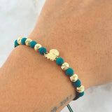 Pulsera Verde Bolsa De Dinero 1.5gr / 5mm Bolas Diamantadas 6und Oro Amarillo 18K *