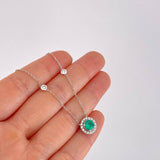 Set Cadena Topos Circulo Cuatro Garras Esmeralda 2.25pts Diamantes 77pts 6.65g / 1mm Dos Oros Amarillo Blanco 18K