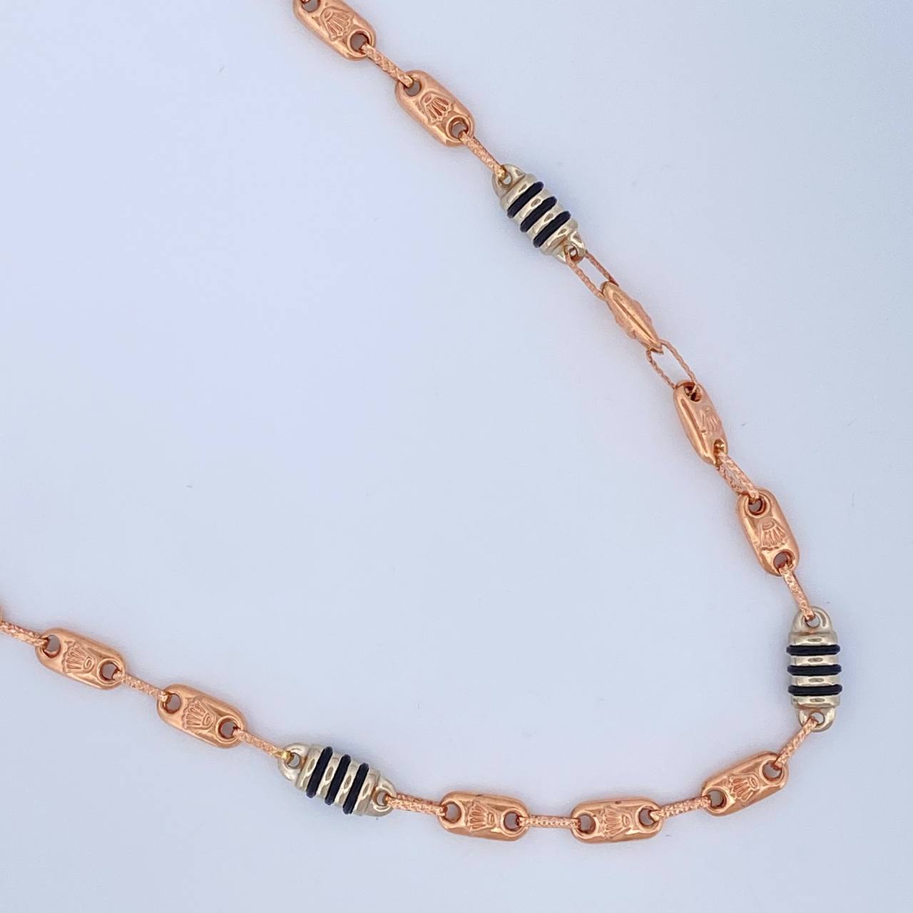 Cadena Rustica Barril Rx 11.25gr / 57cm / 4.25mm Dos Oros Blanco Rosa 18K $