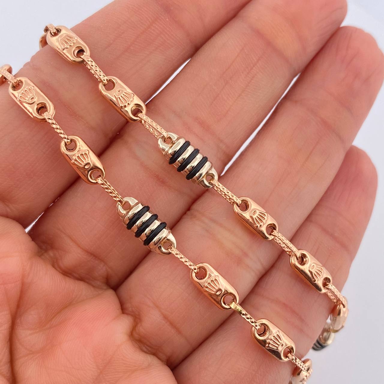 Cadena Rustica Barril Rx 11.25gr / 57cm / 4.25mm Dos Oros Blanco Rosa 18K $