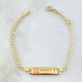 Pulso Bebé Espiga Placa Rectangular Corazón 1.65gr / 14cm-16cm / 1.6mm Resina Rosada Graduable Oro Amarillo 18K *