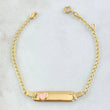 Pulso Bebé Espiga Placa Rectangular Corazón 1.60gr / 14cm-16cm / 1.6mm Resina Rosada Graduable Oro Amarillo 18K ©