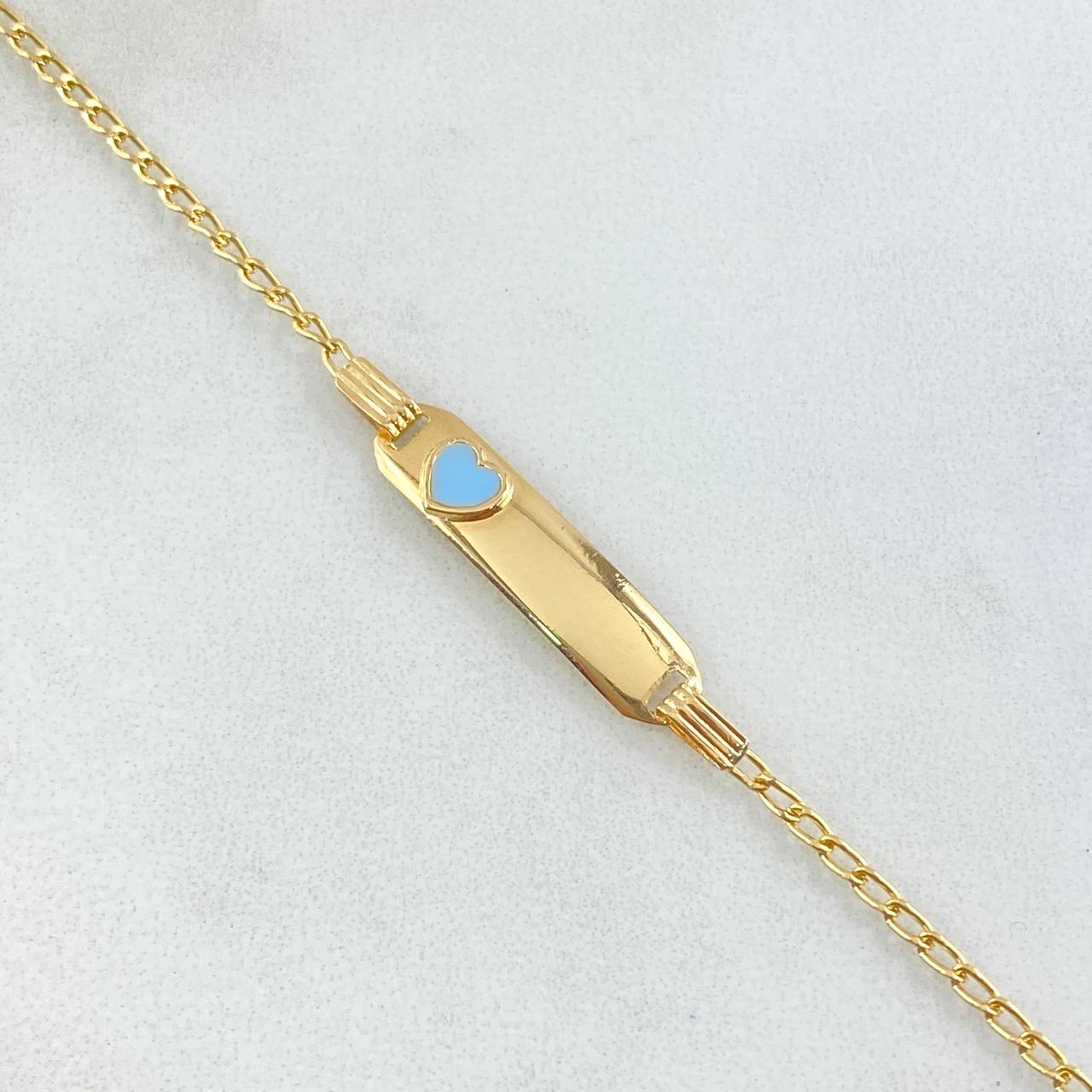 Pulso Bebé Espiga Placa Rectangular Corazón 1.75gr / 12cm-14cm / 1.6mm Resina Azul Graduable Oro Amarillo 18K