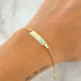 Pulso Bebé Espiga Placa Rectangular Corazón 1.75gr / 12cm-14cm / 1.6mm Resina Azul Graduable Oro Amarillo 18K