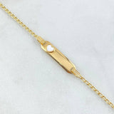 Pulso Bebé Espiga Placa Rectangular Corazón 1.55gr / 15cm-16cm / 1.6mm Resina Blanca Graduable Oro Amarillo 18K