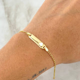 Pulso Bebé Espiga Placa Rectangular Corazón 1.55gr / 15cm-16cm / 1.6mm Resina Blanca Graduable Oro Amarillo 18K