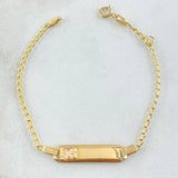 Pulso Bebé Espiga Placa Rectangular Trebol 1.7gr / 12cm-14cm / 1.6mm Resina Perlada Graduable Oro Amarillo 18K