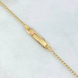 Pulso Bebé Espiga Placa Rectangular Trebol 1.7gr / 12cm-14cm / 1.6mm Resina Rosada Graduable Oro Amarillo 18K