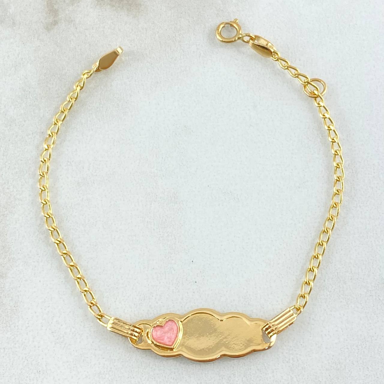 Pulso Bebé Espiga Placa Nube Corazón 1.8gr / 12cm-14cm / 1.6mm Resina Fucsia Graduable Oro Amarillo 18K