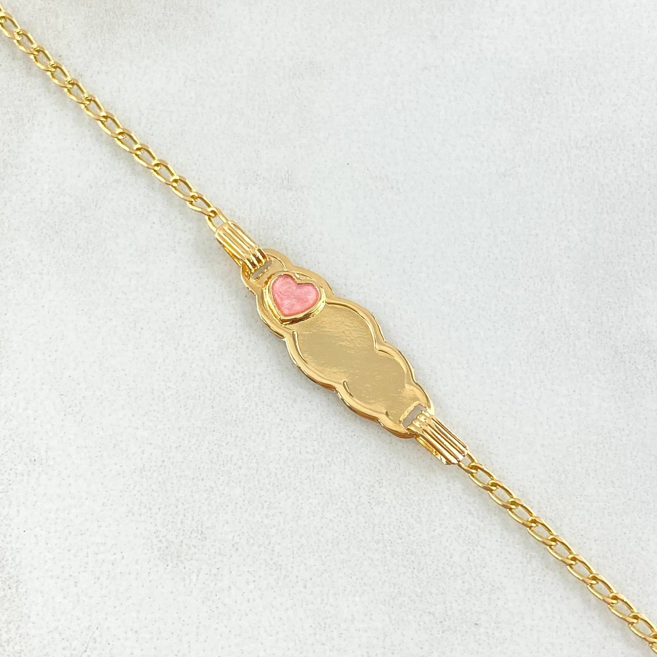 Pulso Bebé Espiga Placa Nube Corazón 1.8gr / 12cm-14cm / 1.6mm Resina Fucsia Graduable Oro Amarillo 18K