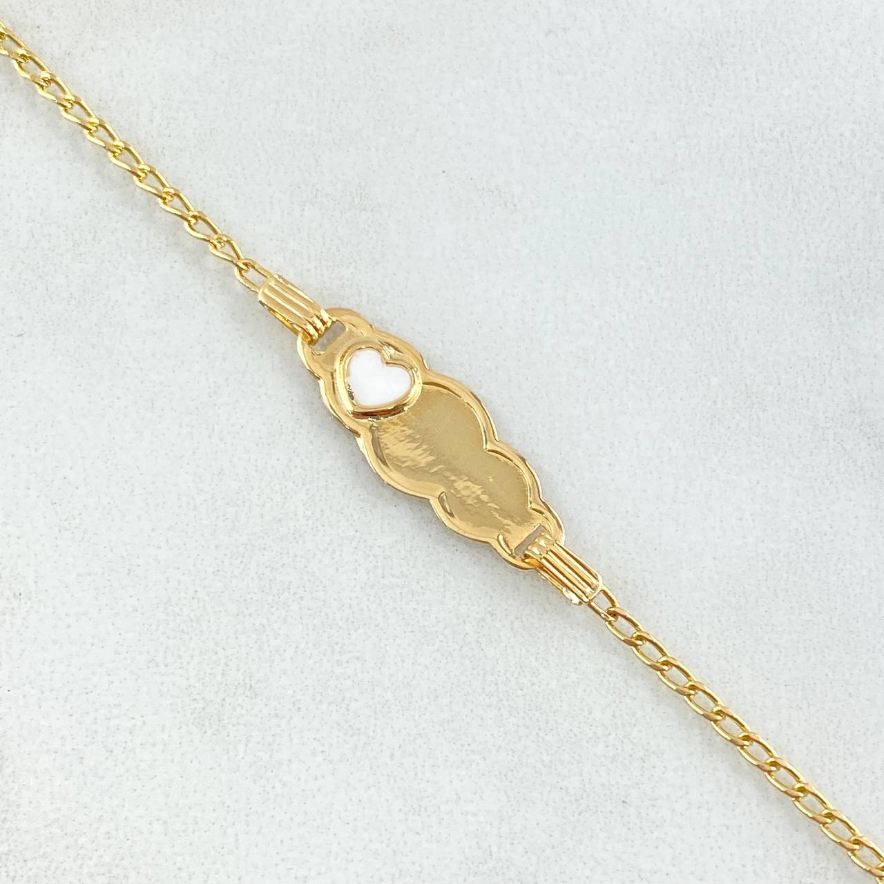 Pulso Bebé Espiga Placa Nube Corazón 1.75gr / 12cm-14cm / 1.6mm Resina Blanca Graduable Oro Amarillo 18K
