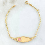 Pulso Bebé Espiga Placa Nube Trebol 1.7gr / 12cm-14cm / 1.6mm Resina Fucsia Graduable Oro Amarillo 18K
