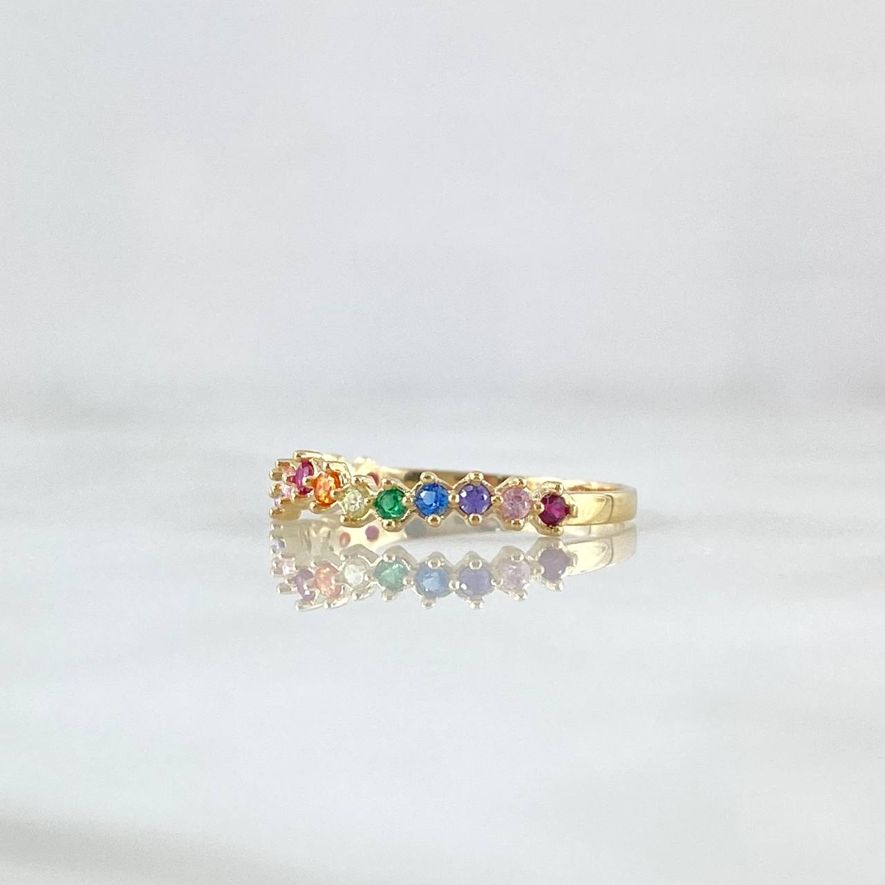 Anillo Ola Carril 1.15gr / T5 1/2 / Circones Multicolor Oro Amarillo 18K