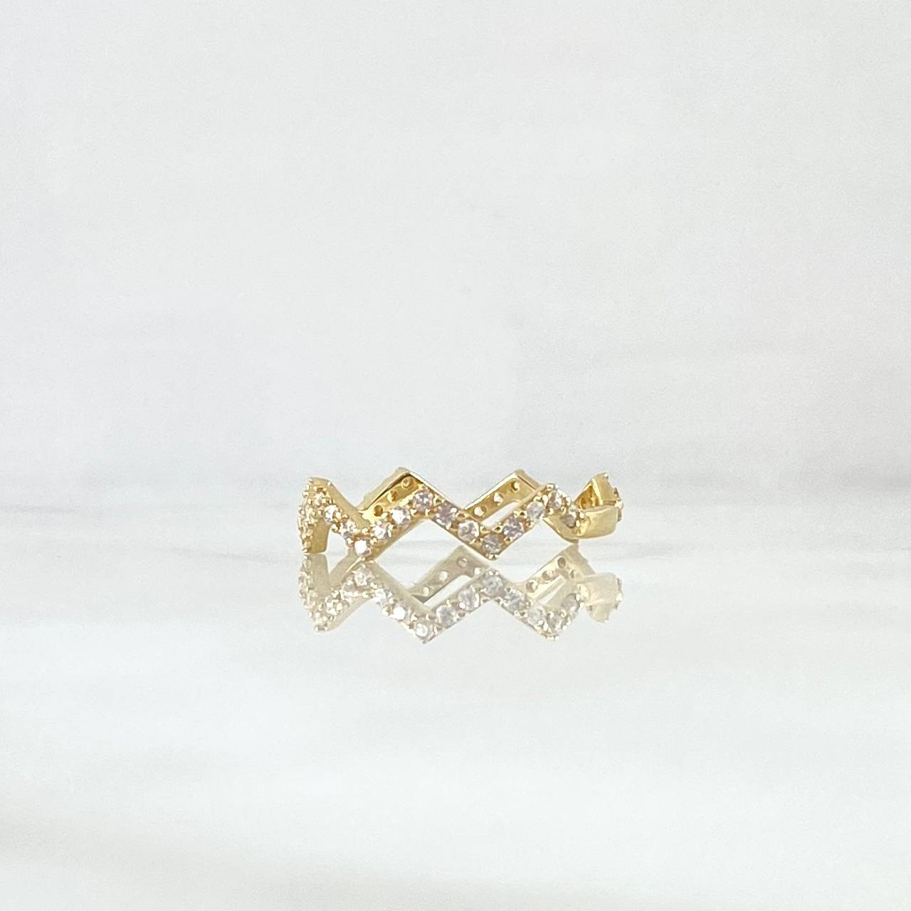 Anillo Zig Zag Estilizado 1.6gr / T5 3/4 / Circones Blancos Oro Amarillo 18K
