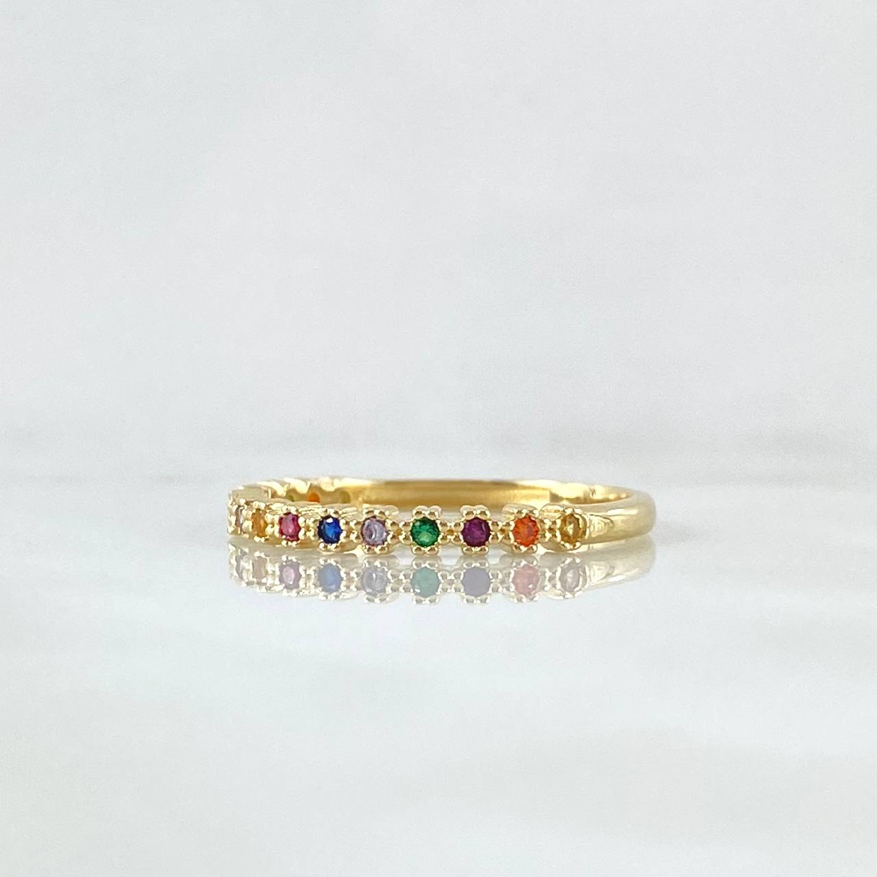 Anillo Ojos Carril Tupido Arcoiris 1.55gr / T6 1/2 / Circones Multicolor Oro Amarillo 18K