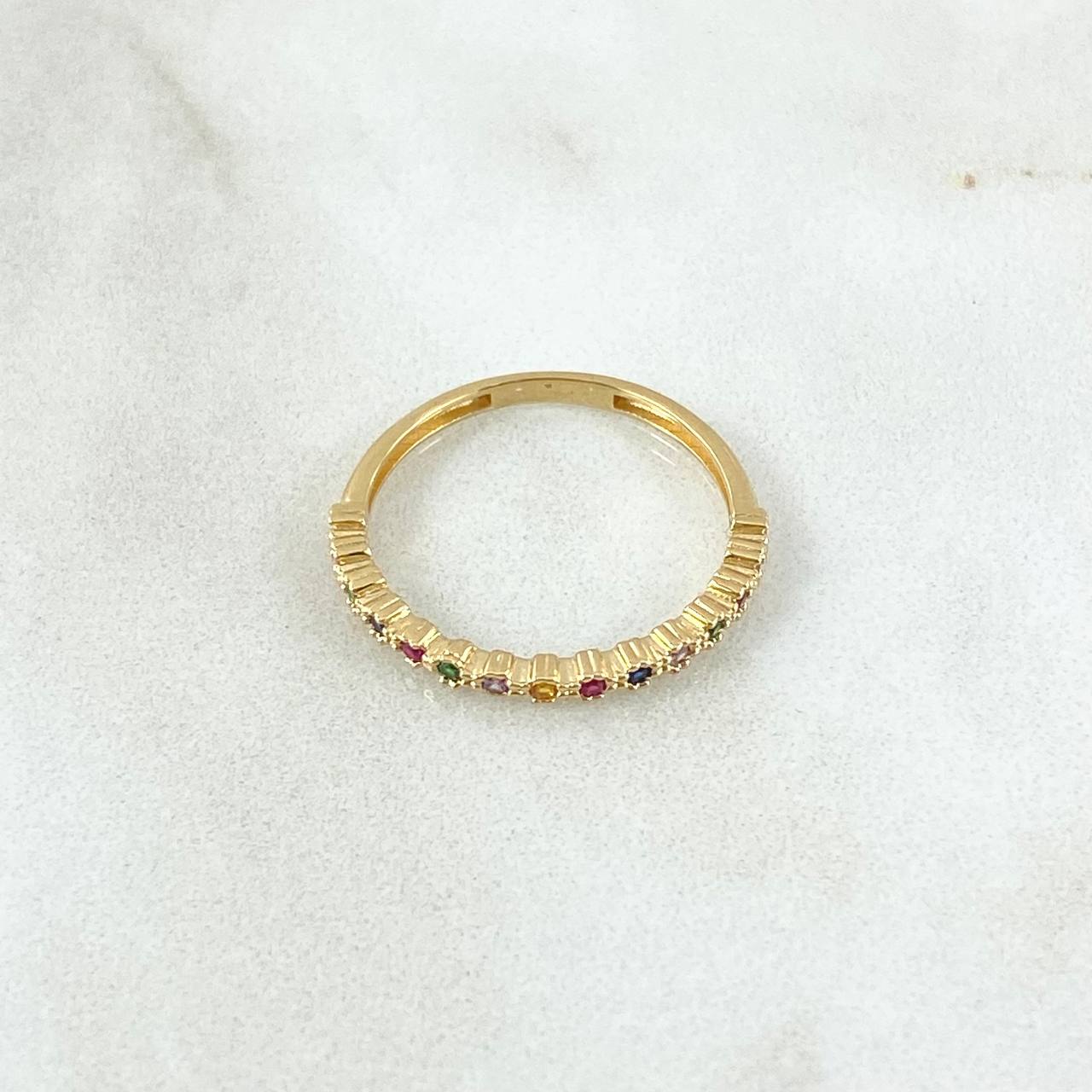 Anillo Ojos Carril Tupido Arcoiris 1.55gr / T6 1/2 / Circones Multicolor Oro Amarillo 18K
