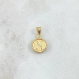 Dije Letra N Mate 0.55gr / 1.7cm / Circulo Cargador Bordeado Oro Amarillo 18K