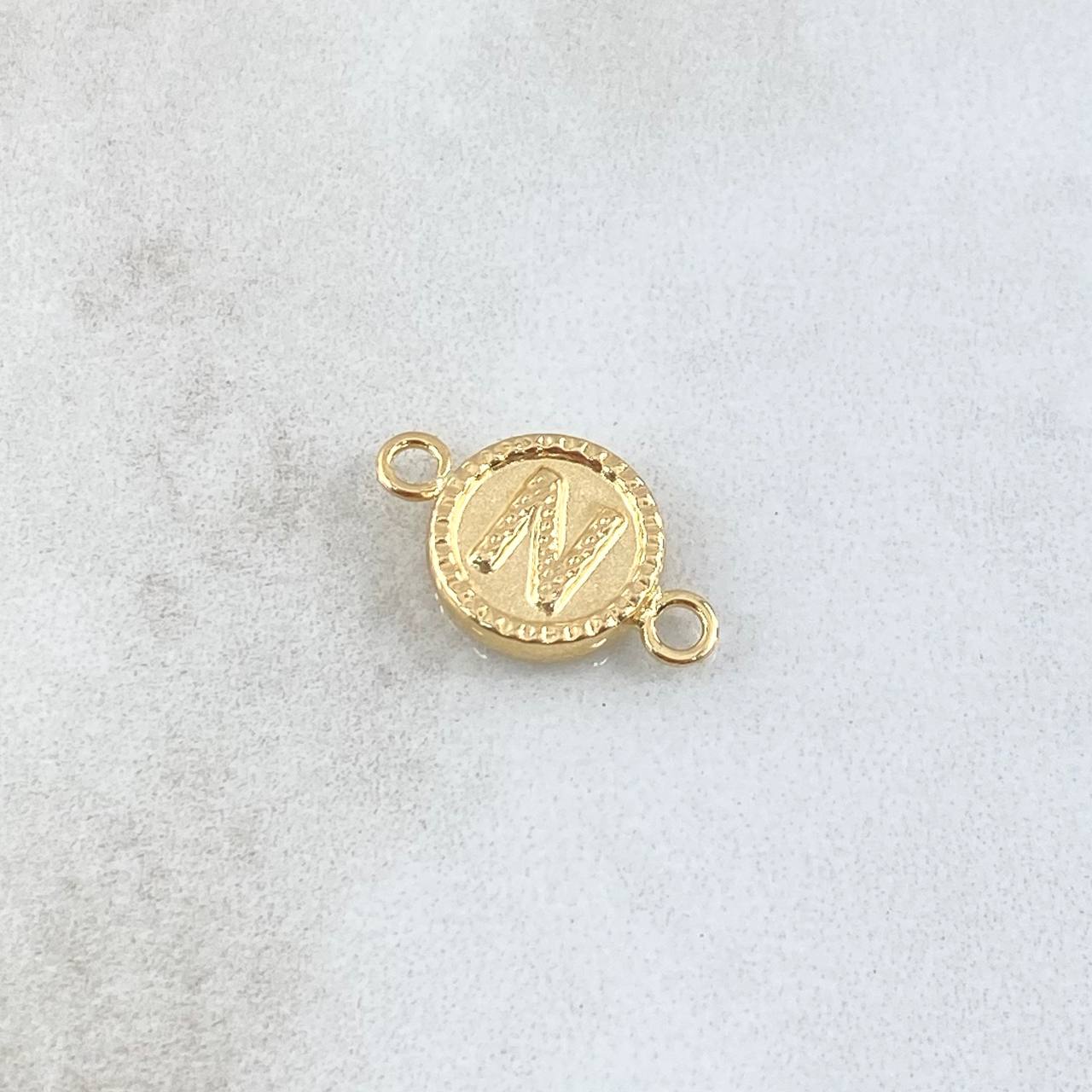 Herraje Letra N Mate 0.6gr / 1.7cm / Circulo Bordeado Oro Amarillo 18K
