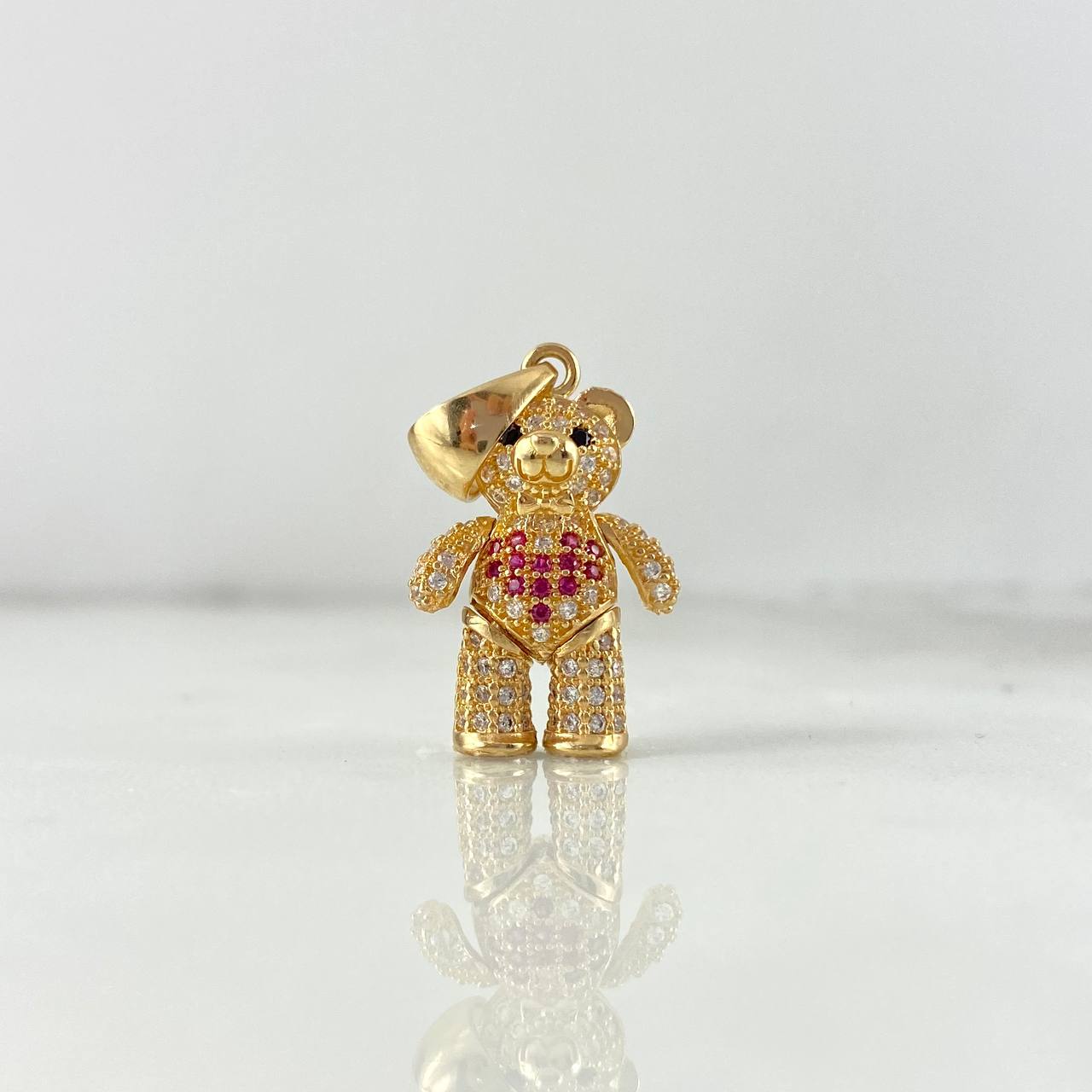 Dije Oso Articulado Corazon 4.65gr / 2.8cm / Circones Blancos Fucsias Oro Amarillo *