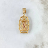 Dije Virgen de Guadalupe 9.15gr / 4.8cm / Silueta Circones Blancos Fucsias Verdes Oro Amarillo ©
