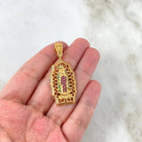Dije Virgen de Guadalupe 9.15gr / 4.8cm / Silueta Circones Blancos Fucsias Verdes Oro Amarillo ©