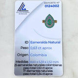 Anillo Halo Gota Tupido 6.45gr / T6 1/4 / Esmeraldas 1.13 Qts Diamantes 34pts Oro Amarillo 18K (Joya) ©