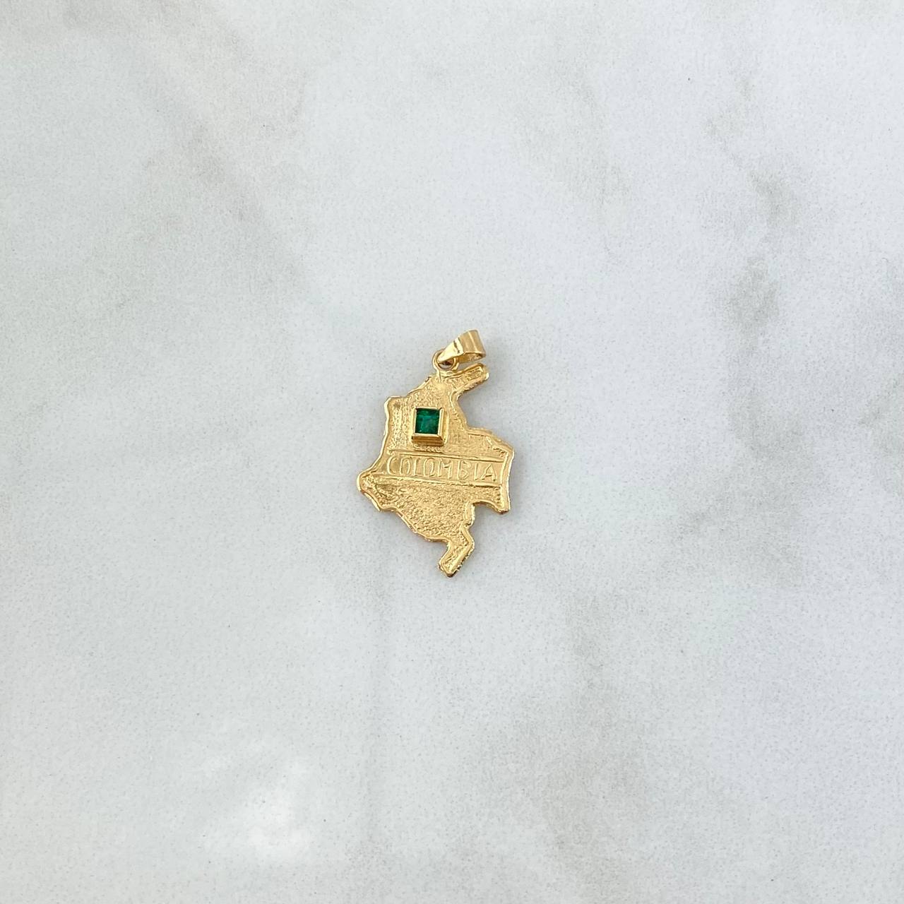 Dije Mapa Colombia 1.05gr / 2.5cm / Esmeralda 20pts Oro Amarillo 18K (Joya) ©