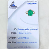 Herraje Ovalo Cuatro Garras 1.4gr / 1.2cm / Esmeralda 1.66 Qts Oro Amarillo 18K (Joya) ©