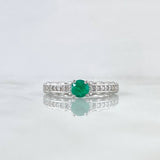 Anillo Solitario Entrenzado 4gr / T6 1/2 / Esmeralda 35pts Diamantes 20pts Oro Blanco 18K (Joya) ©