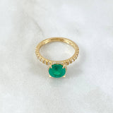 Anillo Circulo Cuatro Garras 3.9gr / T6 1/2 / Esmeralda 1.42 Qts Diamantes 34pts Oro Amarillo 18K (Joya) ©