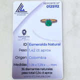 Anillo Circulo Cuatro Garras 3.9gr / T6 1/2 / Esmeralda 1.42 Qts Diamantes 34pts Oro Amarillo 18K (Joya) ©