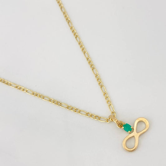 Set Cadena Figaro + Dije Infinito Esmeralda 0.06 pts / 1.75g / 45cm Oro Amarillo 18K