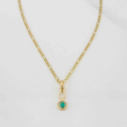 Set Cadena Figaro + Dije Infinito Esmeralda 0.05 pts / 1.6g / 45cm Oro Amarillo 18K