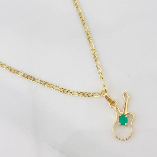 Set Cadena Figaro + Dije Violin Esmeralda 0.11 pts / 1.9g / 45cm Oro Amarillo 18K