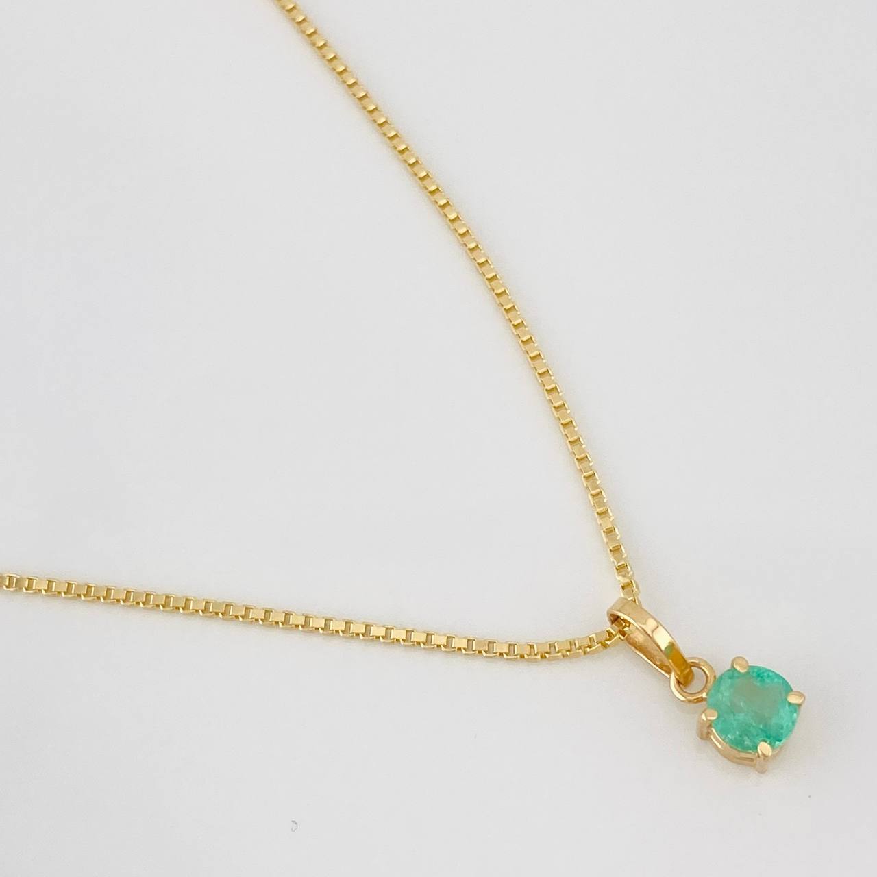 Set Cadena Franco + Dije Tambor Esmeralda 0.39 pts / 3.95g / 45cm Oro Amarillo 18K