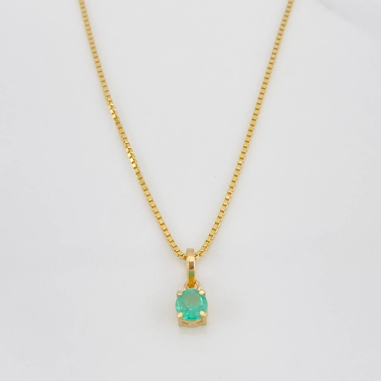 Set Cadena Franco + Dije Tambor Esmeralda 0.39 pts / 3.95g / 45cm Oro Amarillo 18K