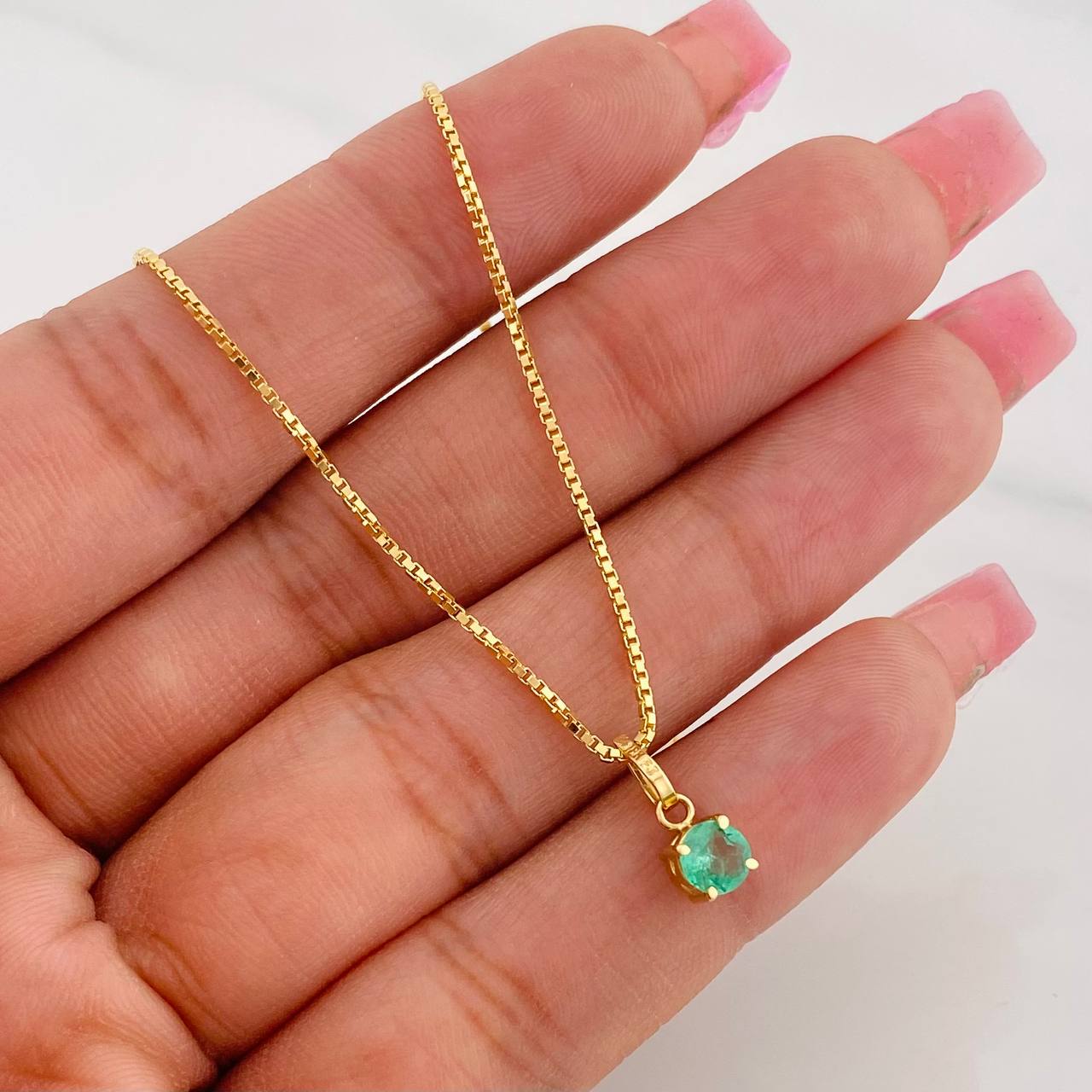 Set Cadena Franco + Dije Tambor Esmeralda 0.39 pts / 3.95g / 45cm Oro Amarillo 18K