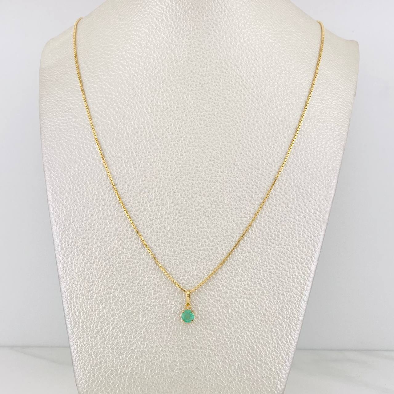 Set Cadena Franco + Dije Tambor Esmeralda 0.39 pts / 3.95g / 45cm Oro Amarillo 18K