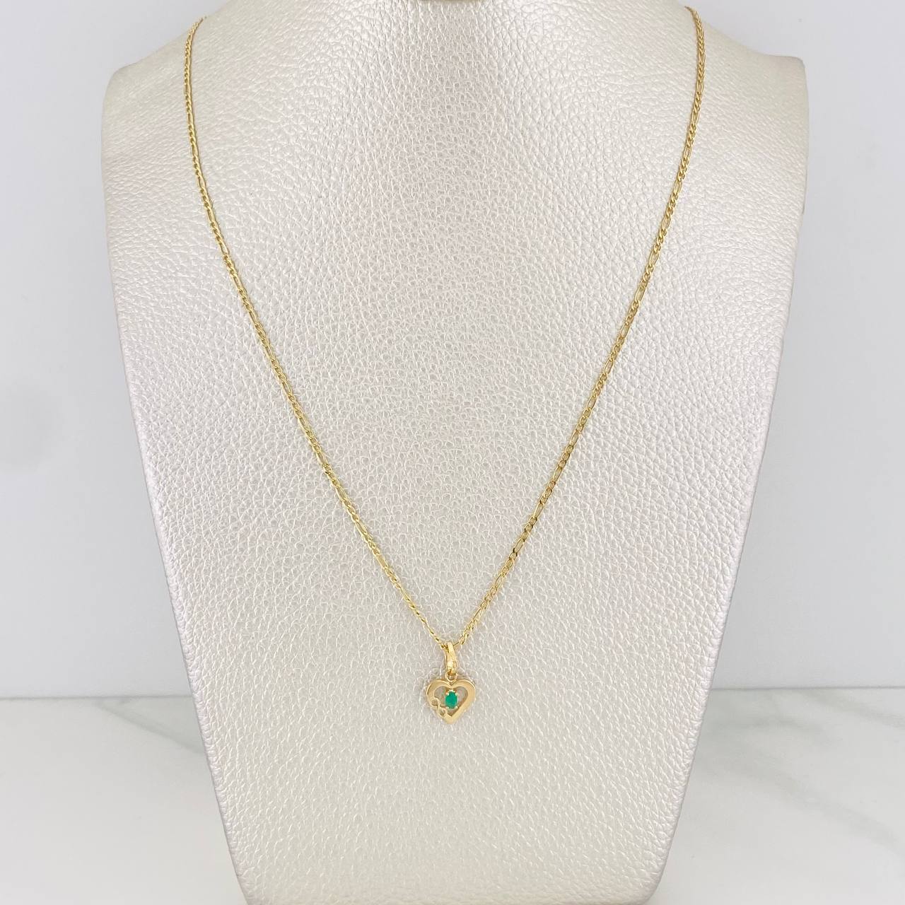 Set Cadena Figaro + Dije Corazon Esmeralda 0.07 pts / 1.75g / 45cm Oro Amarillo 18K