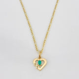 Set Cadena Figaro + Dije Corazon Esmeralda 0.07 pts / 1.75g / 45cm Oro Amarillo 18K