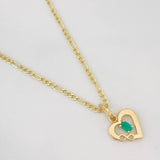Set Cadena Figaro + Dije Corazon Esmeralda 0.07 pts / 1.75g / 45cm Oro Amarillo 18K