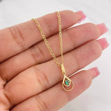 Set Cadena Figaro + Dije Gota Esmeralda 0.07 pts / 1.8g / 45cm Oro Amarillo 18K