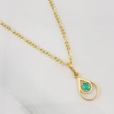 Set Cadena Figaro + Dije Gota Esmeralda 0.07 pts / 1.8g / 45cm Oro Amarillo 18K
