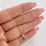 Set Cadena Mini Cubana + Dije Gota Esmeralda 0.16 pts / 1.55g / 45cm Oro Amarillo 18K