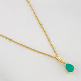 Set Cadena Mini Cubana + Dije Gota Esmeralda 0.16 pts / 1.55g / 45cm Oro Amarillo 18K