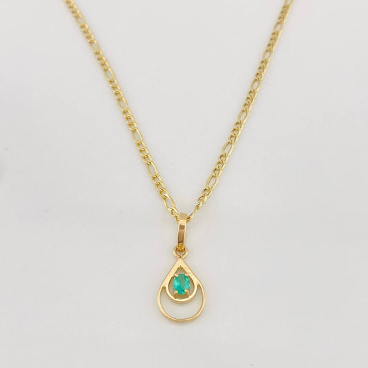 Set Cadena Figaro + Dije Gota Esmeralda 0.07 pts / 1.8g / 45cm Oro Amarillo 18K