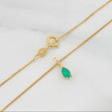 Set Cadena Mini Cubana + Dije Gota Esmeralda 0.16 pts / 1.65g / 45cm Oro Amarillo 18K