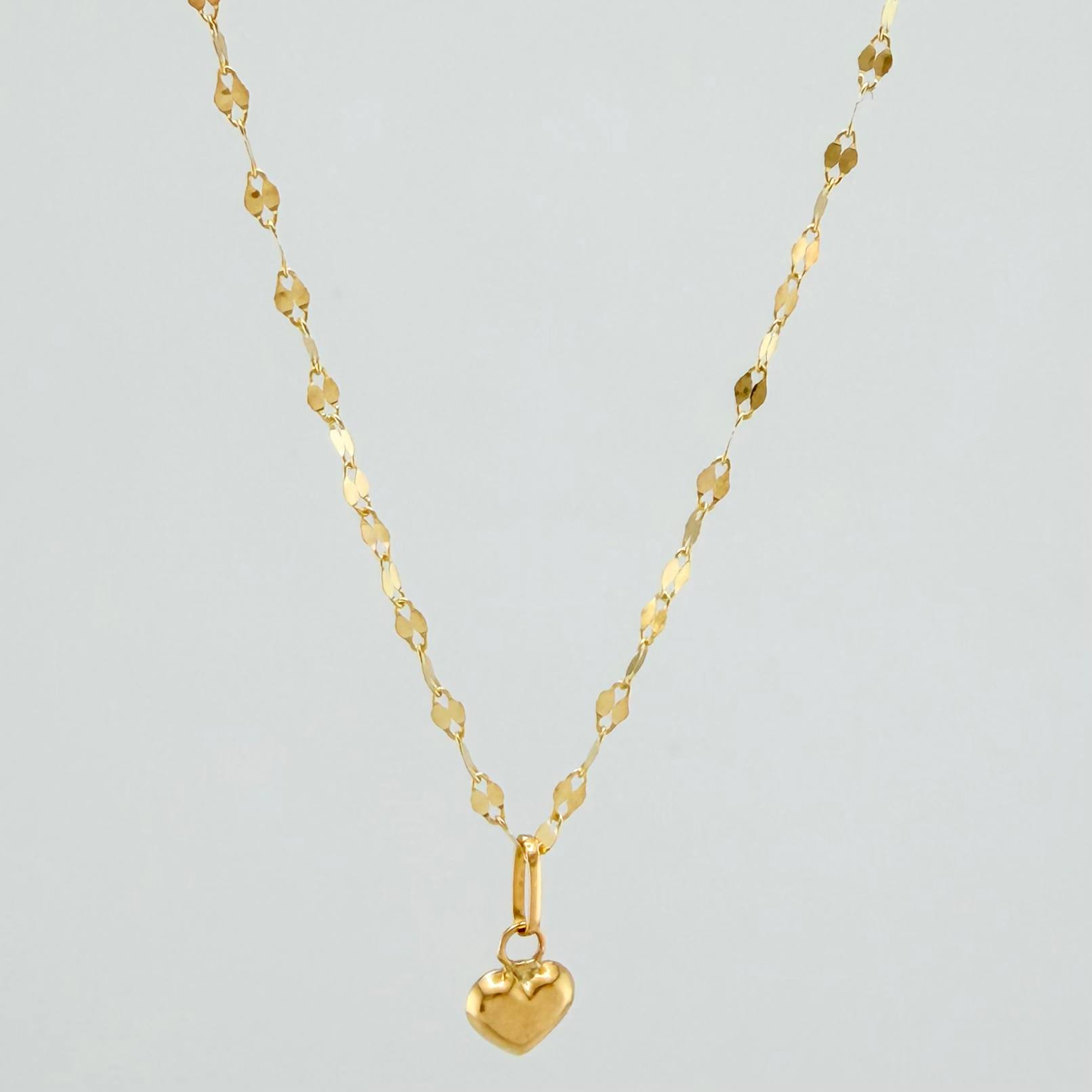 Set Cadena Flor Espejo + Dije Corazon / 1.15gr / 45.3 cm Oro Amarillo 18K