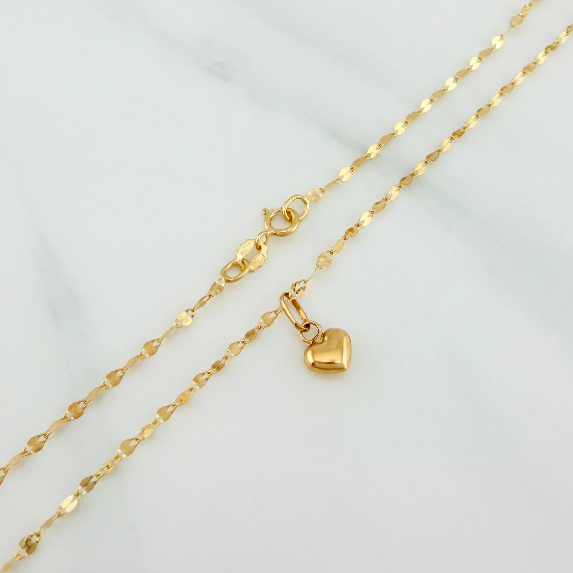 Set Cadena Flor Espejo + Dije Corazon / 1.15gr / 45.3 cm Oro Amarillo 18K