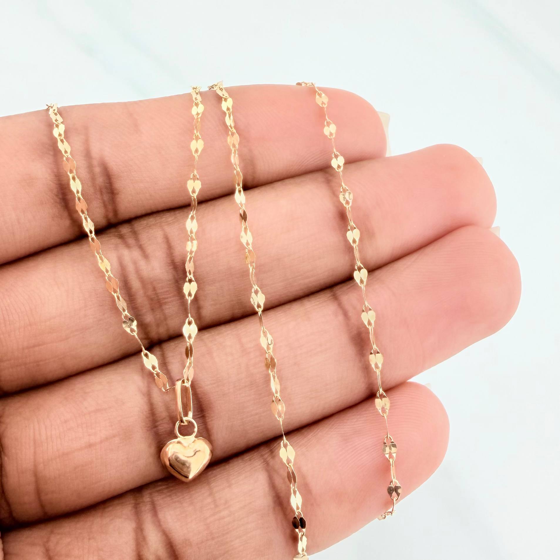 Set Cadena Flor Espejo + Dije Corazon / 1.15gr / 45.3 cm Oro Amarillo 18K